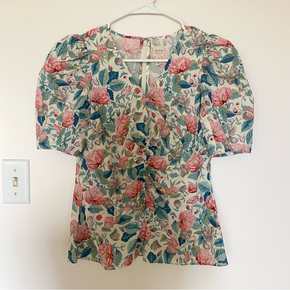 Rebecca Taylor Floral Puff Sleeve V Neck Blouse XS - Picture 1 of 10